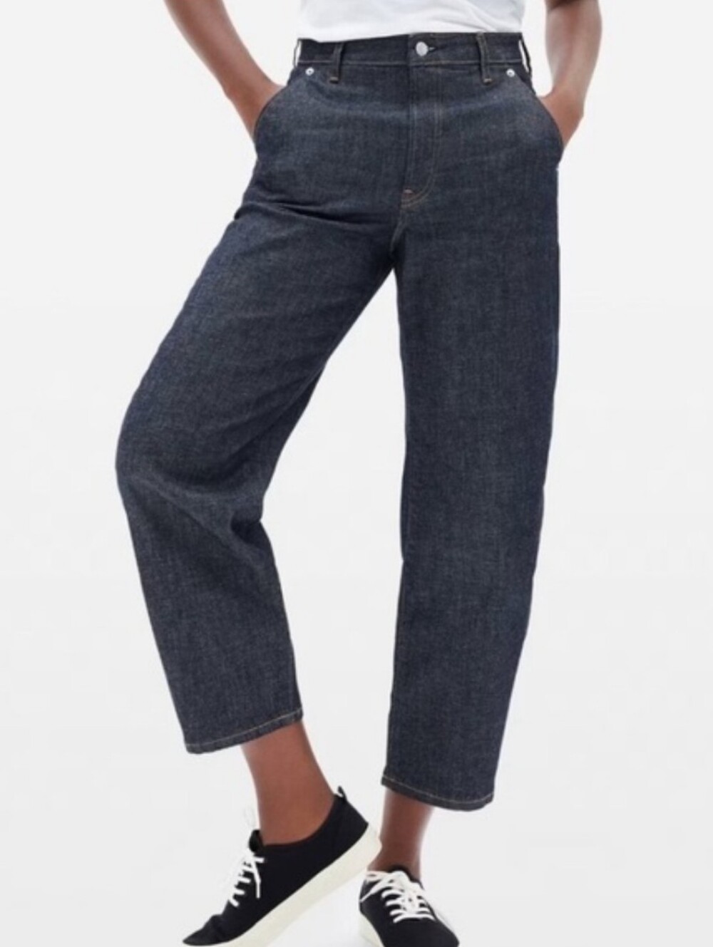 Everlane The Arc Jeans Barrel Leg High Rise Dark Indigo Minimalist Denim Size 25